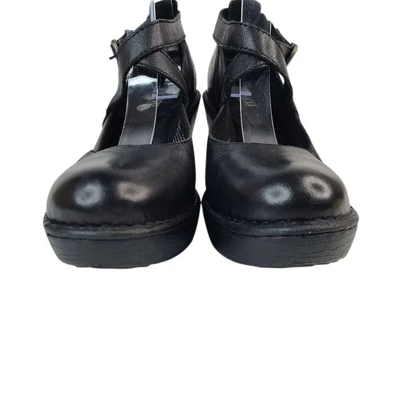 Born Black Leather Mary Jane Cross Strap Wedges Women's Size 7.5 - Picture 6 of 14